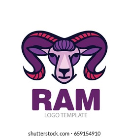 Color stylized drawing head of horned powerful fantasy ram