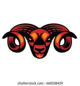 Color stylized drawing head of horned powerful ram