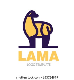 Color stylized drawing of standing cute llama - for icon or sign template