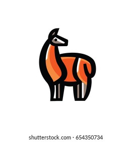 Color stylized drawing of standing cute alpaca - for icon or sign template