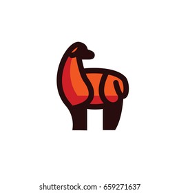 Color stylized drawing of standing cute llama - for icon or sign template