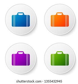 Color Suitcase for travel icon isolated on white background. Traveling baggage sign. Travel luggage icon. Set color icon in circle buttons. Vector Illustration