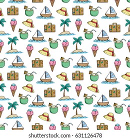 color summer drawing in seamless pattern using doodle art on white background