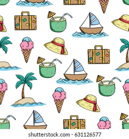 color summer drawing in seamless pattern using doodle art