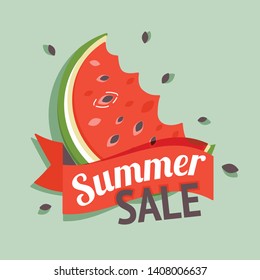 Color summer sale banner with watermelon. Vector Illustration