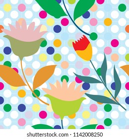 Color summer seamless pattern with leaves and flowers on a bright background. For the press on wall-paper and a tile