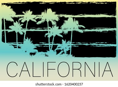 Color summer sky tropical vector background. Poster with exotic palm leaves and plants california banner. Art heaven floral california vector background