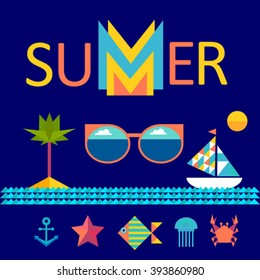 color  summer  vector set of geometric style icons