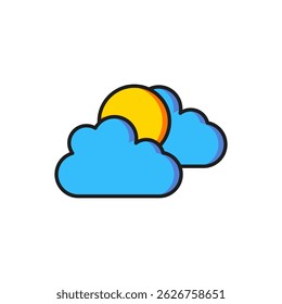 Color Sun and cloud weather icon isolated on white background. Flat filled outline style with shadow. Vector