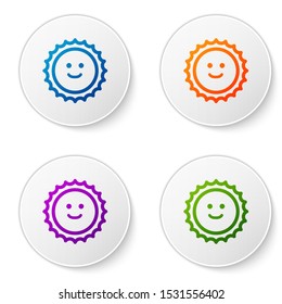 Color Sun icon isolated on white background. Set icons in circle buttons. Vector Illustration