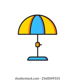 Color Sun protective umbrella for beach icon isolated on white background. Large parasol for outdoor space. Beach umbrella. Flat filled outline style with shadow. Vector