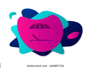 Color Sunbed icon isolated on white background. Beach umbrella and Sun lounger. Abstract banner with liquid shapes. Vector Illustration