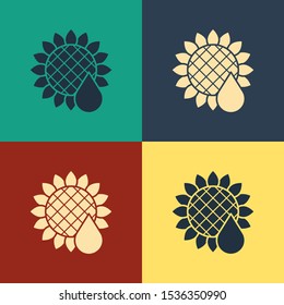 Color Sunflower icon isolated on color background. Vintage style drawing. Vector Illustration