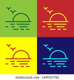 Color Sunset icon isolated on color background.  Vector Illustration