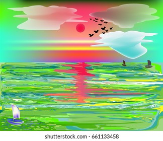 Color sunset with a sailboat