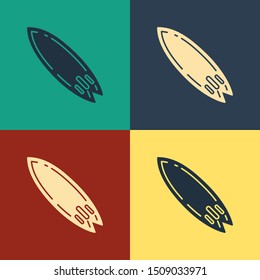 Color Surfboard icon isolated on color background. Surfing board. Extreme sport. Sport equipment. Vintage style drawing. Vector Illustration