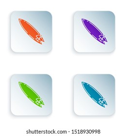 Color Surfboard icon isolated on white background. Surfing board. Extreme sport. Sport equipment. Set icons in colorful square buttons. Vector Illustration
