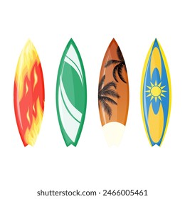 Color surfboard set. Sea extreme sport pattern. Vector illustration