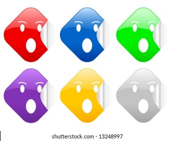 Color surprised face square stickers. Vector illustration