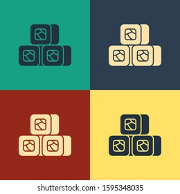 Color Sushi icon isolated on color background. Traditional Japanese food. Vintage style drawing. Vector Illustration