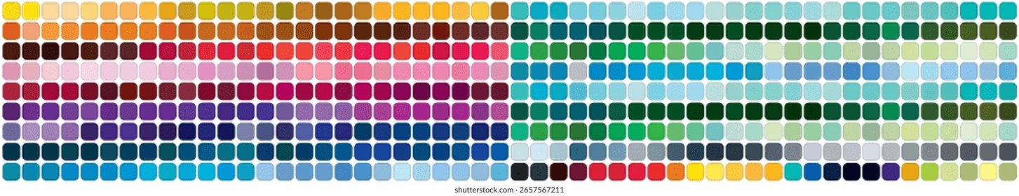 Farbmuster Buch Vorlagendiagramm für Ihr Design. Farbpalette CMYK, RGB. Testseite drucken. Pantone-Diagramm, Palette. Pantone. Vektorgrafik