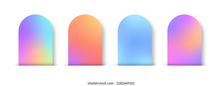 Color swatch gradients. Gradient holographic spheres. Vector rounded vibrant abstract multicolor neon, purple, blue palette gradients, round buttons.	