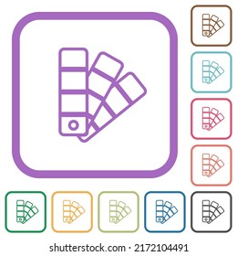 Color swatch outline simple icons in color rounded square frames on white background