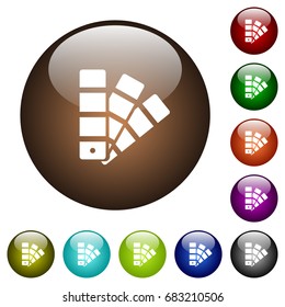 Color swatch white icons on round color glass buttons