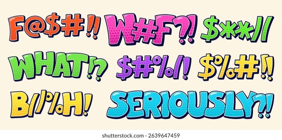 Color swear speech bubbles with bad worlds.