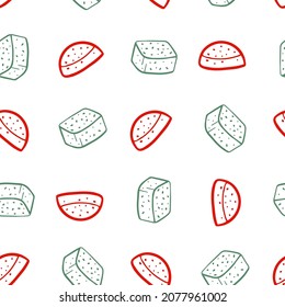 Color sweet cake and marmalade pattern in doodle technique for design.