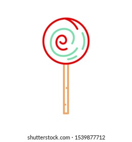 Color sweets candy lollipop sugar dessert line icon. Happy birthday. Party celebration, holidays event, carnival element icon. Vector linear design. Illustration vintage object. Congratulation symbols