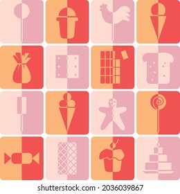 color sweets and dessert icons set with shadows half