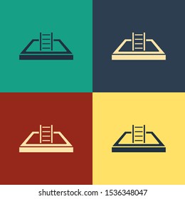 Color Swimming pool with ladder icon isolated on color background. Vintage style drawing. Vector Illustration