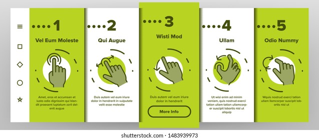 Color Swipe Gesture Touches Vector Onboarding Mobile App Page Screen. Touchscreen Swipe Gesturing. Drag Finger In Various Directions Pictograms Collection. Using Sensory Devices Illustration