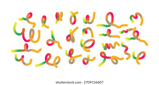 Color Swirl Lines with Rainbow Gradient. Wave Shapes for Celebration, Parties and Carnivals Design