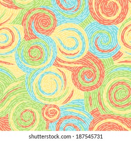 Farbe wirbelt abstrakte nahtlose Muster. Vektorgrafik 