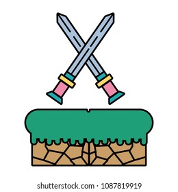 color swords flat graphic in videogame scene