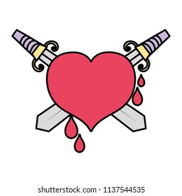 color swords weapon inside heart and blood drops