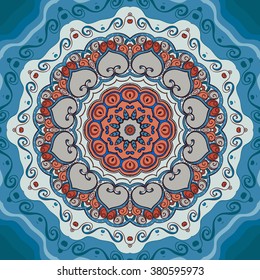 Color symmetrical circular pattern in oriental style . Created on the basis of traditional Indian patterns.