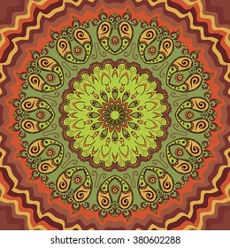 Color symmetrical circular pattern in oriental style . Created on the basis of traditional Indian patterns.
