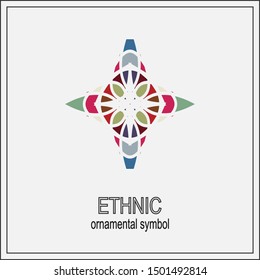 color symmetrical geometrical symbol. Vector icon isolated on pattern.