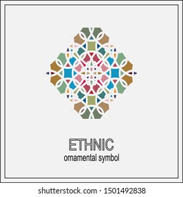color symmetrical geometrical symbol. Vector icon isolated on pattern.