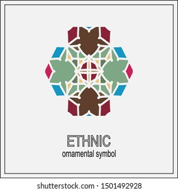 color symmetrical geometrical symbol. Vector icon isolated on pattern.