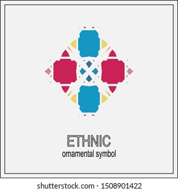color symmetrical geometrical symbol. Vector icon isolated on pattern.