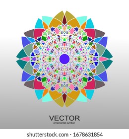 color symmetrical geometrical symbol. Vector icon isolated on pattern.