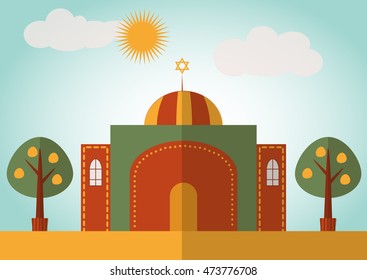color synagogue on sunny background
