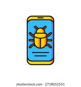 Color System bug on mobile icon isolated on white background. Code bug concept. Bug in the system. Bug searching. Flat filled outline style with shadow. Vector