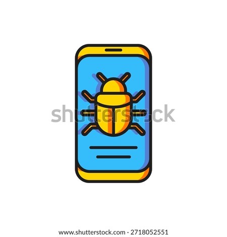 Color System bug on mobile icon isolated on white background. Code bug concept. Bug in the system. Bug searching. Flat filled outline style with shadow. Vector