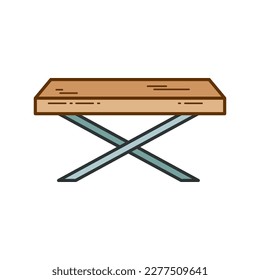 Color table icon in high-tech style. The table top is made of natural wood. Logo, icon for carpentry workshop.