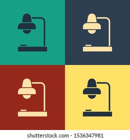 Color Table lamp icon isolated on color background. Table office lamp. Vintage style drawing. Vector Illustration